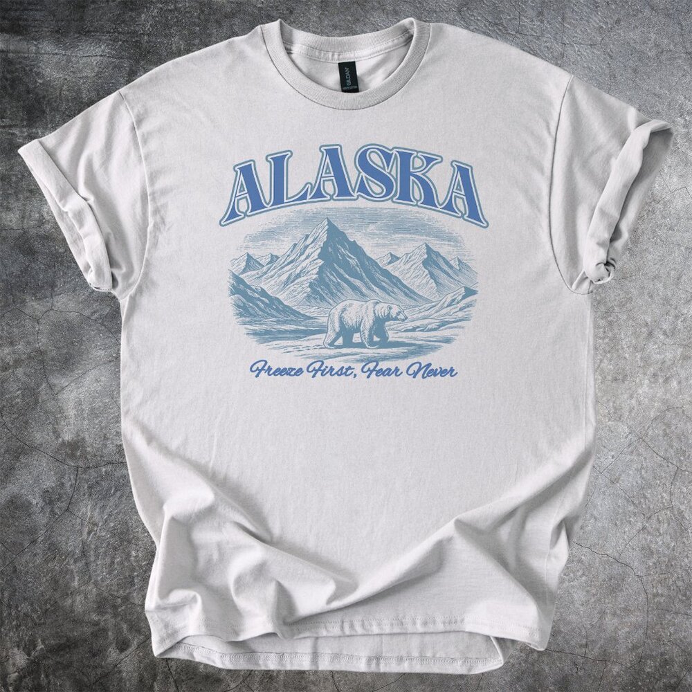 Alaska Mountain Bear Graphic Tshirt Freeze First Fear Never Outdoor Shirt - Picture 4 of 6